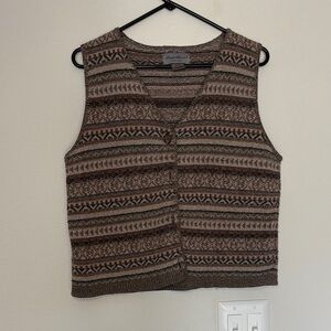 Eddie Bauer Brown Tan Multicolor Knit Sweater Vest Cotton Medium